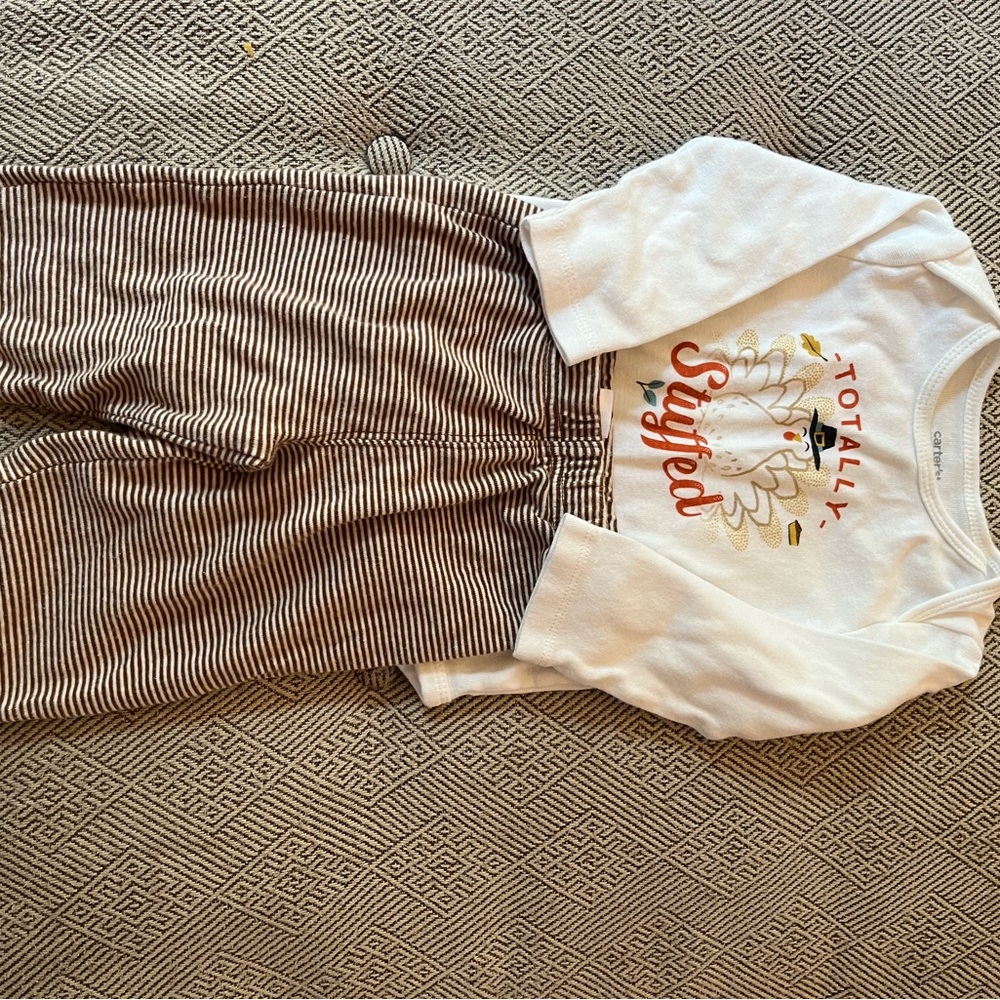 Carter's White and Brown Striped Long Sleeve Set